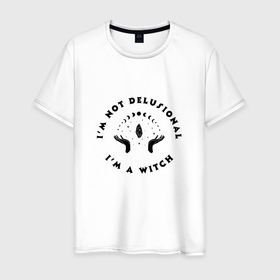 Мужская футболка хлопок с принтом Надпись Я ведьма в Курске, 100% хлопок | прямой крой, круглый вырез горловины, длина до линии бедер, слегка спущенное плечо. | 