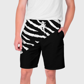Мужские шорты 3D с принтом Полосы зебры с черным ,  полиэстер 100% | прямой крой, два кармана без застежек по бокам. Мягкая трикотажная резинка на поясе, внутри которой широкие завязки. Длина чуть выше колен | 