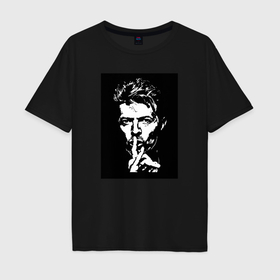 Мужская футболка хлопок Oversize с принтом David Bowie   Silence в Тюмени, 100% хлопок | свободный крой, круглый ворот, “спинка” длиннее передней части | Тематика изображения на принте: 