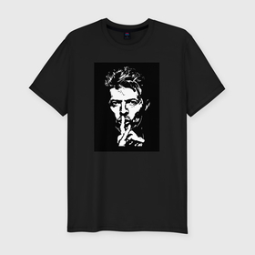 Мужская футболка хлопок Slim с принтом David Bowie   Silence в Санкт-Петербурге, 92% хлопок, 8% лайкра | приталенный силуэт, круглый вырез ворота, длина до линии бедра, короткий рукав | 