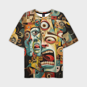 Мужская футболка oversize 3D с принтом Живопись с лицами в стиле Пабло Пикассо в Санкт-Петербурге,  |  | 
