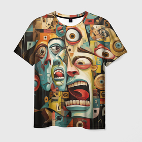 Мужская футболка 3D с принтом Живопись с лицами в стиле Пабло Пикассо в Санкт-Петербурге, 100% полиэфир | прямой крой, круглый вырез горловины, длина до линии бедер | 