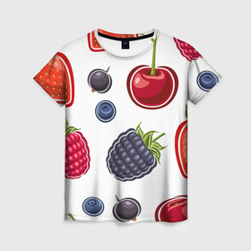 Женская футболка 3D с принтом Спелые ягодки в Белгороде, 100% полиэфир ( синтетическое хлопкоподобное полотно) | прямой крой, круглый вырез горловины, длина до линии бедер | Тематика изображения на принте: 