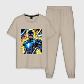 Мужская пижама хлопок с принтом Супергерой комиксов , 100% хлопок | брюки и футболка прямого кроя, без карманов, на брюках мягкая резинка на поясе и по низу штанин
 | 