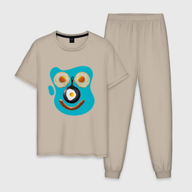 Мужская пижама хлопок с принтом Весёлый завтрак , 100% хлопок | брюки и футболка прямого кроя, без карманов, на брюках мягкая резинка на поясе и по низу штанин
 | 