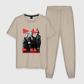 Мужская пижама хлопок с принтом Depeche Mode   Delra Machine Band в Санкт-Петербурге, 100% хлопок | брюки и футболка прямого кроя, без карманов, на брюках мягкая резинка на поясе и по низу штанин
 | Тематика изображения на принте: 