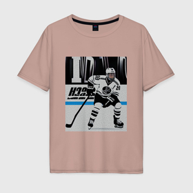 Мужская футболка хлопок Oversize с принтом Хоккеист на льду в Новосибирске, 100% хлопок | свободный крой, круглый ворот, “спинка” длиннее передней части | 