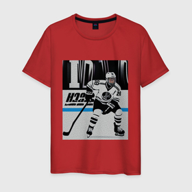Мужская футболка хлопок с принтом Хоккеист на льду в Курске, 100% хлопок | прямой крой, круглый вырез горловины, длина до линии бедер, слегка спущенное плечо. | 
