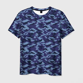 Мужская футболка 3D с принтом Камуфляж охрана синий , 100% полиэфир | прямой крой, круглый вырез горловины, длина до линии бедер | 