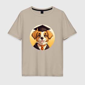 Мужская футболка хлопок Oversize с принтом Собачка ученик в Курске, 100% хлопок | свободный крой, круглый ворот, “спинка” длиннее передней части | 