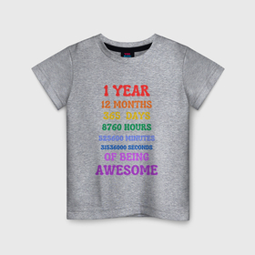 Детская футболка хлопок с принтом Один годик в днях   месяцах   минутах   секундах в Екатеринбурге, 100% хлопок | круглый вырез горловины, полуприлегающий силуэт, длина до линии бедер | 