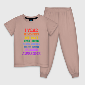 Детская пижама хлопок с принтом Один годик в днях   месяцах   минутах   секундах в Екатеринбурге, 100% хлопок |  брюки и футболка прямого кроя, без карманов, на брюках мягкая резинка на поясе и по низу штанин
 | 