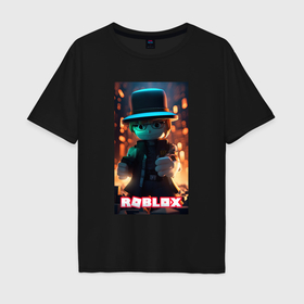 Мужская футболка хлопок Oversize с принтом Роблокс в шляпе в Тюмени, 100% хлопок | свободный крой, круглый ворот, “спинка” длиннее передней части | 