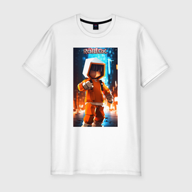 Мужская футболка хлопок Slim с принтом Roblox orange man в Петрозаводске, 92% хлопок, 8% лайкра | приталенный силуэт, круглый вырез ворота, длина до линии бедра, короткий рукав | Тематика изображения на принте: 