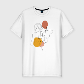 Мужская футболка хлопок Slim с принтом Девушка с крыльями линиями лайн арт в Петрозаводске, 92% хлопок, 8% лайкра | приталенный силуэт, круглый вырез ворота, длина до линии бедра, короткий рукав | 