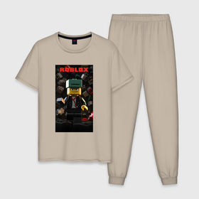 Мужская пижама хлопок с принтом Roblox   man  game в Екатеринбурге, 100% хлопок | брюки и футболка прямого кроя, без карманов, на брюках мягкая резинка на поясе и по низу штанин
 | 