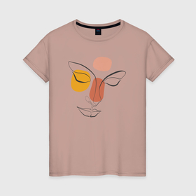 Женская футболка хлопок с принтом Лицо девушки линиями лайн арт в Новосибирске, 100% хлопок | прямой крой, круглый вырез горловины, длина до линии бедер, слегка спущенное плечо | 