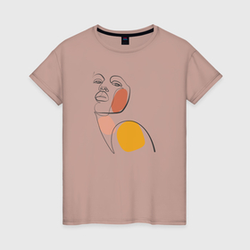 Женская футболка хлопок с принтом Лицо девушки линиями лайн арт в Екатеринбурге, 100% хлопок | прямой крой, круглый вырез горловины, длина до линии бедер, слегка спущенное плечо | 