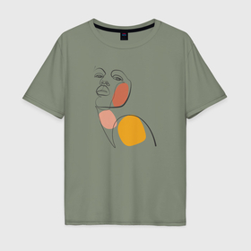 Мужская футболка хлопок Oversize с принтом Лицо девушки линиями лайн арт в Курске, 100% хлопок | свободный крой, круглый ворот, “спинка” длиннее передней части | 