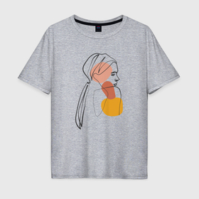 Мужская футболка хлопок Oversize с принтом Девушка линиями лайн арт в Санкт-Петербурге, 100% хлопок | свободный крой, круглый ворот, “спинка” длиннее передней части | 
