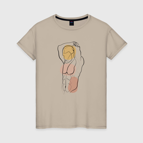 Женская футболка хлопок с принтом Мужчина линиями лайн арт в Новосибирске, 100% хлопок | прямой крой, круглый вырез горловины, длина до линии бедер, слегка спущенное плечо | 