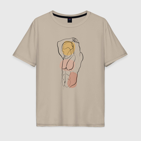 Мужская футболка хлопок Oversize с принтом Мужчина линиями лайн арт в Курске, 100% хлопок | свободный крой, круглый ворот, “спинка” длиннее передней части | 