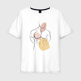 Мужская футболка хлопок Oversize с принтом Мужчина линиями лайн арт в Курске, 100% хлопок | свободный крой, круглый ворот, “спинка” длиннее передней части | 