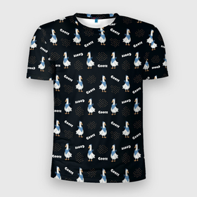 Мужская футболка 3D Slim с принтом Гуси на темном фоне в Белгороде, 100% полиэстер с улучшенными характеристиками | приталенный силуэт, круглая горловина, широкие плечи, сужается к линии бедра | Тематика изображения на принте: 
