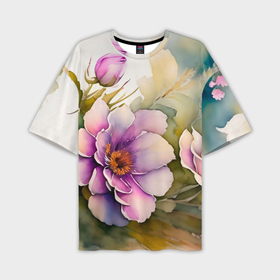 Мужская футболка oversize 3D с принтом Нежные цветы в акварельной технике в Белгороде,  |  | Тематика изображения на принте: 
