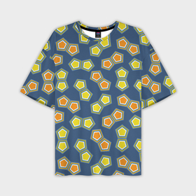 Мужская футболка oversize 3D с принтом Желто оранжевая мозаика на синем фоне в Новосибирске,  |  | 