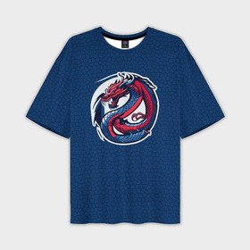 Мужская футболка oversize 3D с принтом Красно синий дракон в Петрозаводске,  |  | Тематика изображения на принте: 