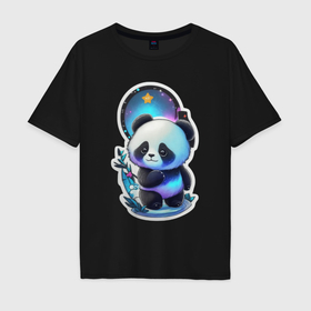 Мужская футболка хлопок Oversize с принтом Стикер: милый панда , 100% хлопок | свободный крой, круглый ворот, “спинка” длиннее передней части | Тематика изображения на принте: 