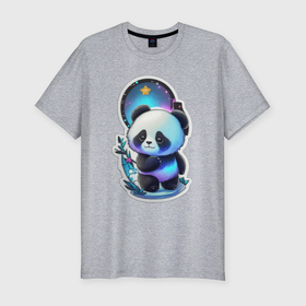 Мужская футболка хлопок Slim с принтом Стикер: милый панда , 92% хлопок, 8% лайкра | приталенный силуэт, круглый вырез ворота, длина до линии бедра, короткий рукав | Тематика изображения на принте: 