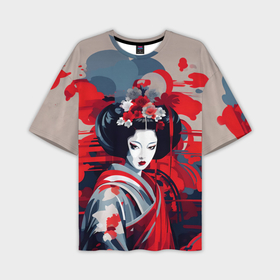 Мужская футболка oversize 3D с принтом Geisha vector style в Петрозаводске,  |  | Тематика изображения на принте: 