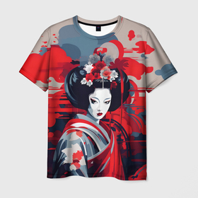 Мужская футболка 3D с принтом Geisha vector style в Петрозаводске, 100% полиэфир | прямой крой, круглый вырез горловины, длина до линии бедер | Тематика изображения на принте: 