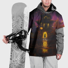 Накидка на куртку 3D с принтом Жуткий дом и ведьма с метлой в Екатеринбурге, 100% полиэстер |  | 