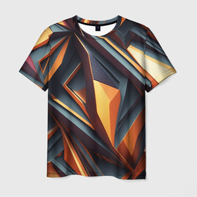 Мужская футболка 3D с принтом Разноцветная  3D геометрия узоров метавселенной в Тюмени, 100% полиэфир | прямой крой, круглый вырез горловины, длина до линии бедер | 