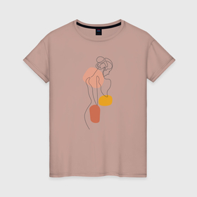 Женская футболка хлопок с принтом Обнаженная девушка линиями лайн арт в Новосибирске, 100% хлопок | прямой крой, круглый вырез горловины, длина до линии бедер, слегка спущенное плечо | 