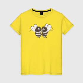 Женская футболка хлопок с принтом Влюблённые пчёлки в Курске, 100% хлопок | прямой крой, круглый вырез горловины, длина до линии бедер, слегка спущенное плечо | 