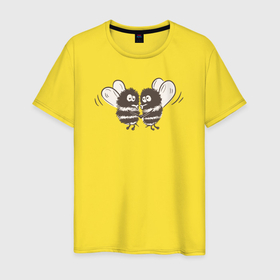 Мужская футболка хлопок с принтом Влюблённые пчёлки в Курске, 100% хлопок | прямой крой, круглый вырез горловины, длина до линии бедер, слегка спущенное плечо. | 