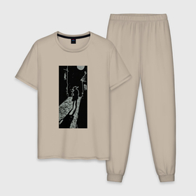Мужская пижама хлопок с принтом Wanderer in the Moonlight , 100% хлопок | брюки и футболка прямого кроя, без карманов, на брюках мягкая резинка на поясе и по низу штанин
 | 