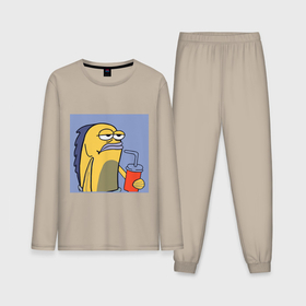 Мужская пижама с лонгсливом хлопок с принтом Спанч Боб рыба мем ,  |  | 