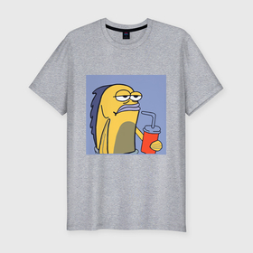 Мужская футболка хлопок Slim с принтом Спанч Боб рыба мем в Белгороде, 92% хлопок, 8% лайкра | приталенный силуэт, круглый вырез ворота, длина до линии бедра, короткий рукав | 