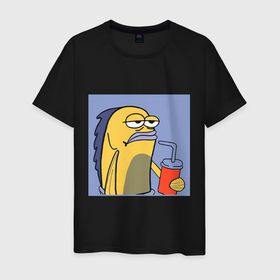 Мужская футболка хлопок с принтом Спанч Боб рыба мем в Белгороде, 100% хлопок | прямой крой, круглый вырез горловины, длина до линии бедер, слегка спущенное плечо. | 