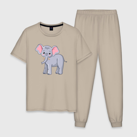 Мужская пижама хлопок с принтом Сute elephant в Новосибирске, 100% хлопок | брюки и футболка прямого кроя, без карманов, на брюках мягкая резинка на поясе и по низу штанин
 | Тематика изображения на принте: 
