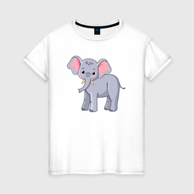 Женская футболка хлопок с принтом Сute elephant в Петрозаводске, 100% хлопок | прямой крой, круглый вырез горловины, длина до линии бедер, слегка спущенное плечо | 