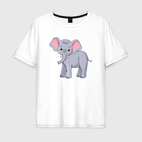 Мужская футболка хлопок Oversize с принтом Сute elephant в Новосибирске, 100% хлопок | свободный крой, круглый ворот, “спинка” длиннее передней части | 