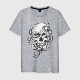 Мужская футболка хлопок с принтом Skull octopus в Тюмени, 100% хлопок | прямой крой, круглый вырез горловины, длина до линии бедер, слегка спущенное плечо. | 