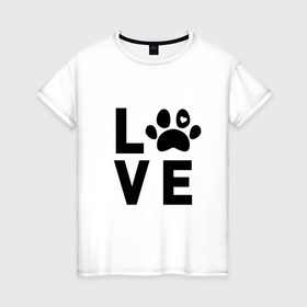 Женская футболка хлопок с принтом Люблю животных в Екатеринбурге, 100% хлопок | прямой крой, круглый вырез горловины, длина до линии бедер, слегка спущенное плечо | 