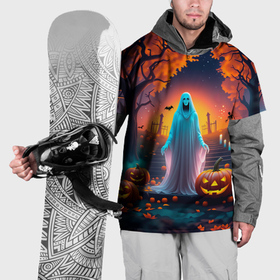 Накидка на куртку 3D с принтом Привидение в хэллоуинскую ночь в Петрозаводске, 100% полиэстер |  | 